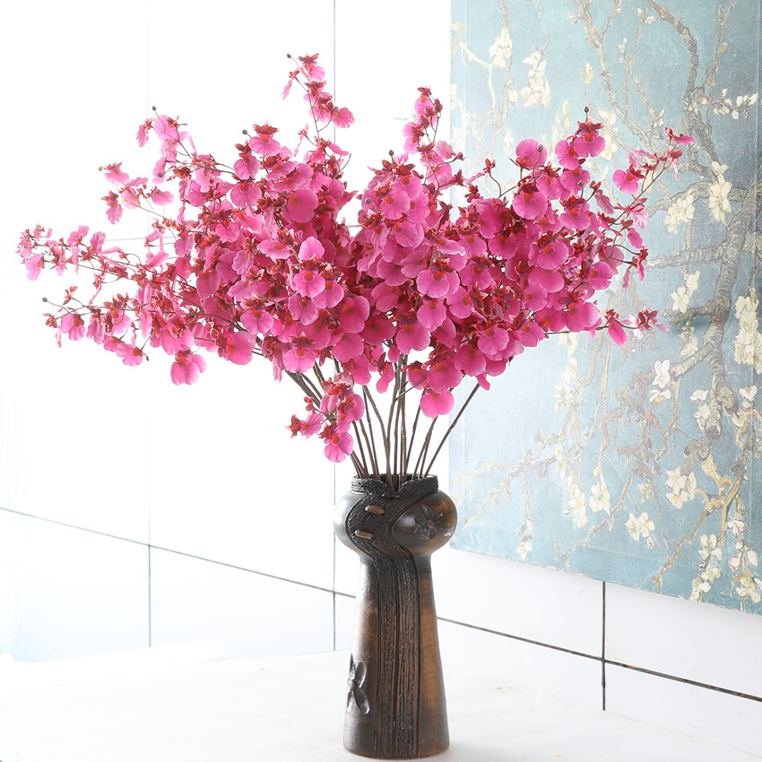 Artificial flowers, silk flowers, simulated flowers, 3D printed colored silk fabric, dancing orchids, artificial flowers, New Year flowers, and oncidium orchids for home decoration and wedding arrangements Item Picture