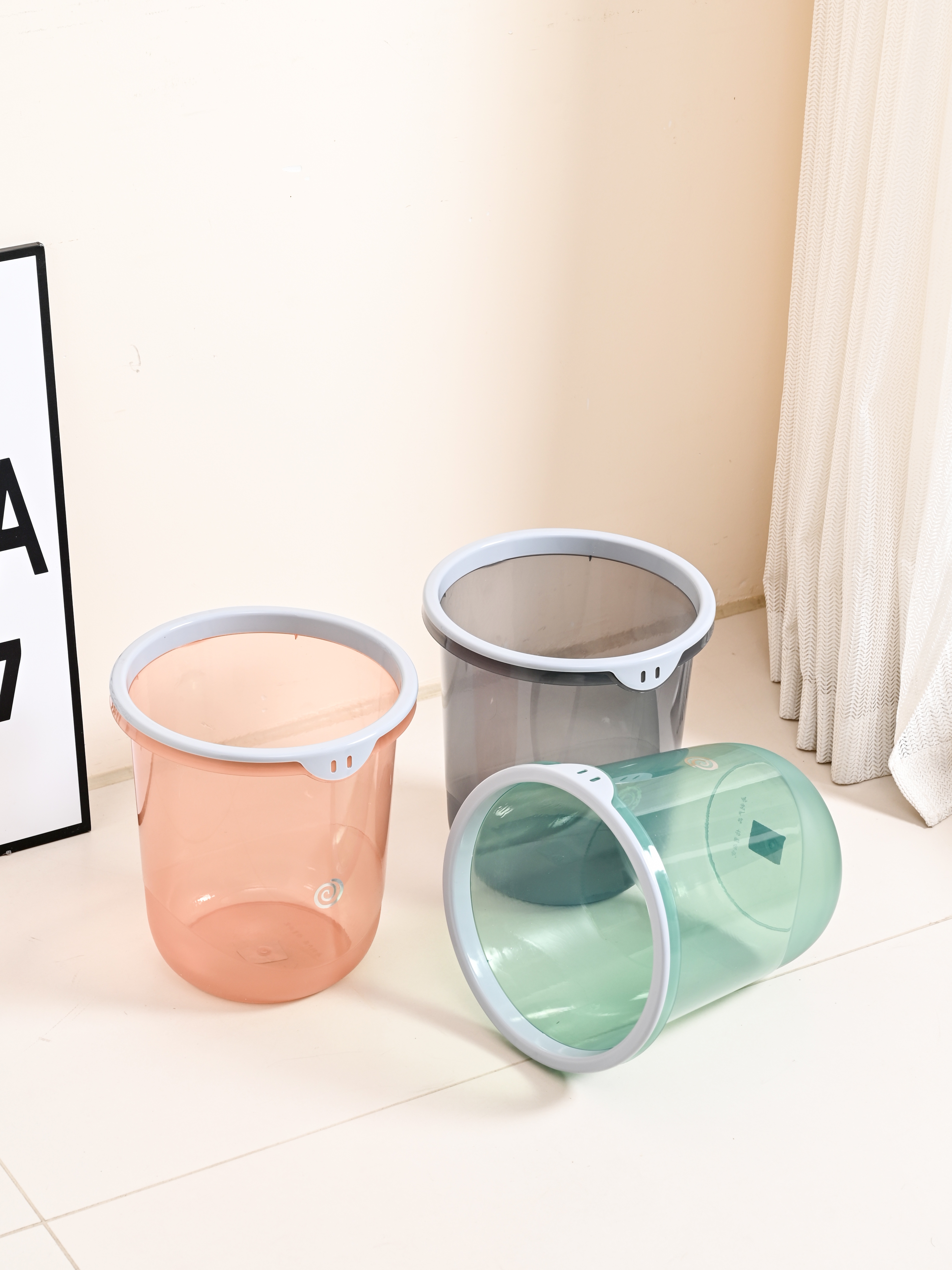 High-appearation-level transparent solid color bedroom trash can, simple uncovered pressure ring trash can for kitchen and bathroom Specification drawing