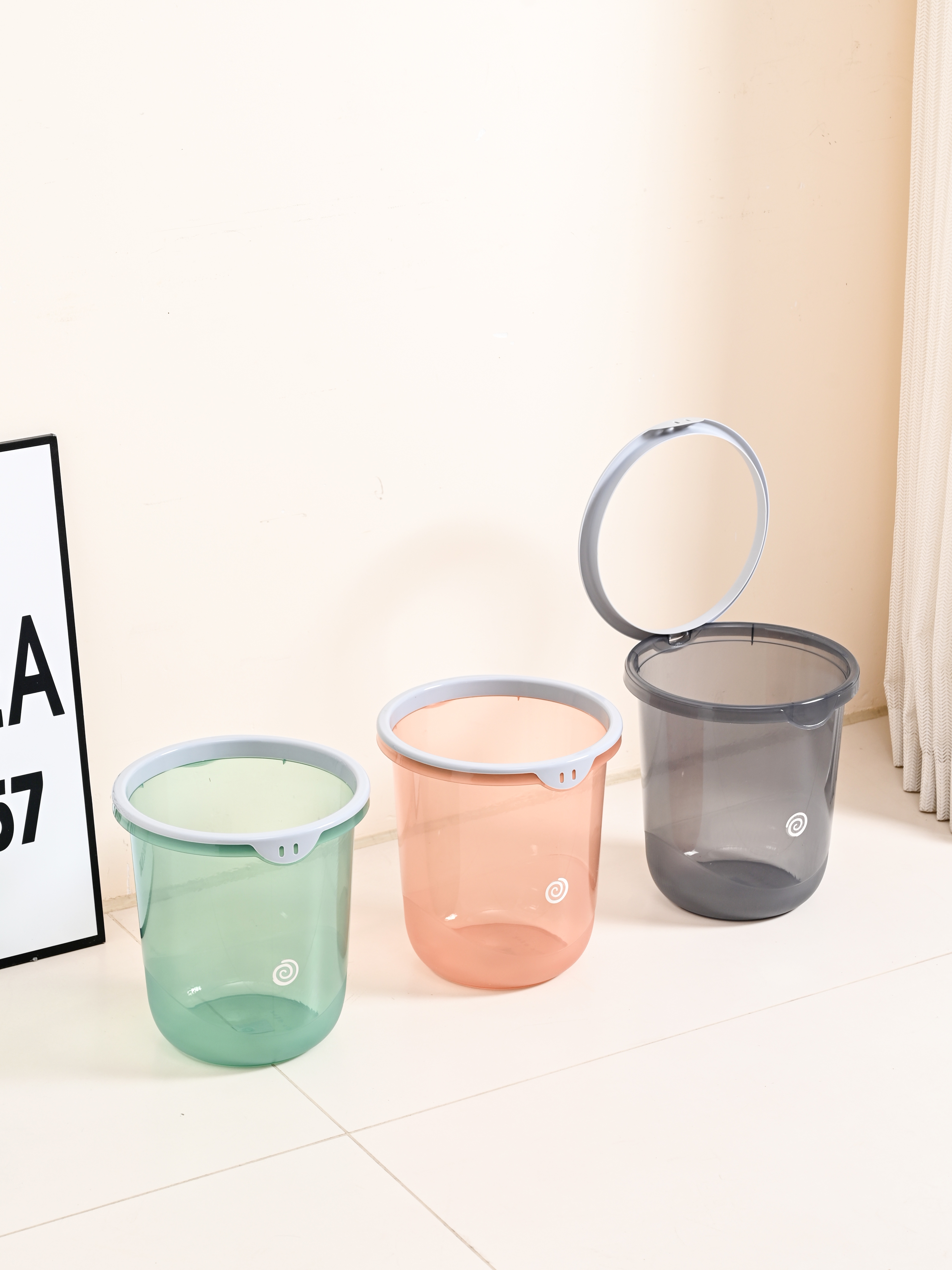 High-appearation-level transparent solid color bedroom trash can, simple uncovered pressure ring trash can for kitchen and bathroom full figure