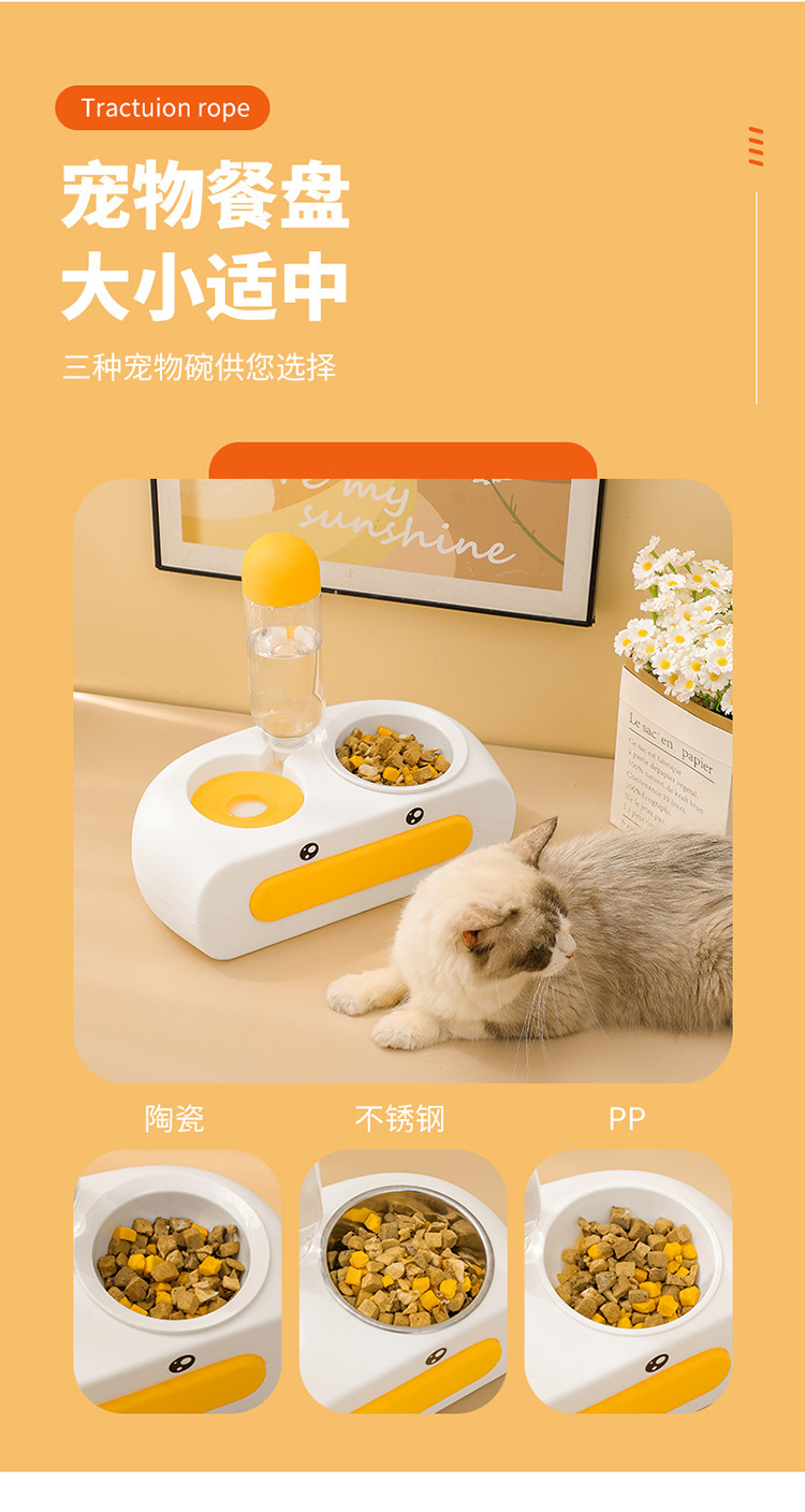 Gato automático beber tazón doble tazón de cerámica acero inoxidable perro comida tazón antideslizante anti-volteo protector de cuello de alimentación pet tazón doble pic 1