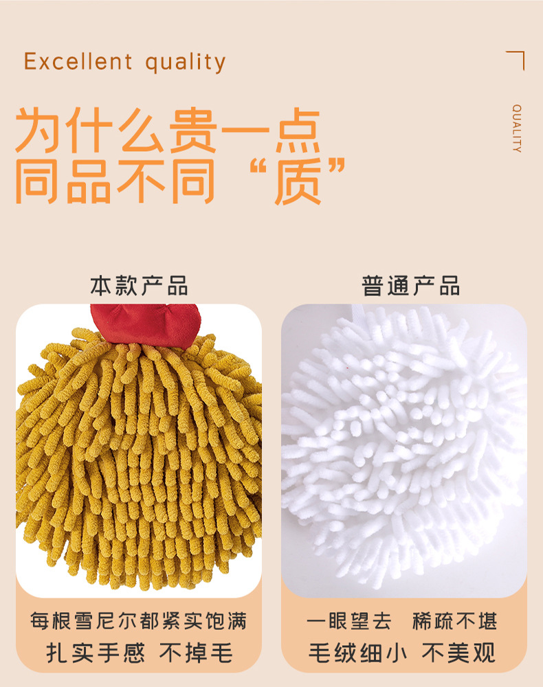 Wholesale cartoon hedgehog Chenille hand towels from the manufacturer, cute animal hanging hand towels from Kanglewu, hand towels wholesale pic 3