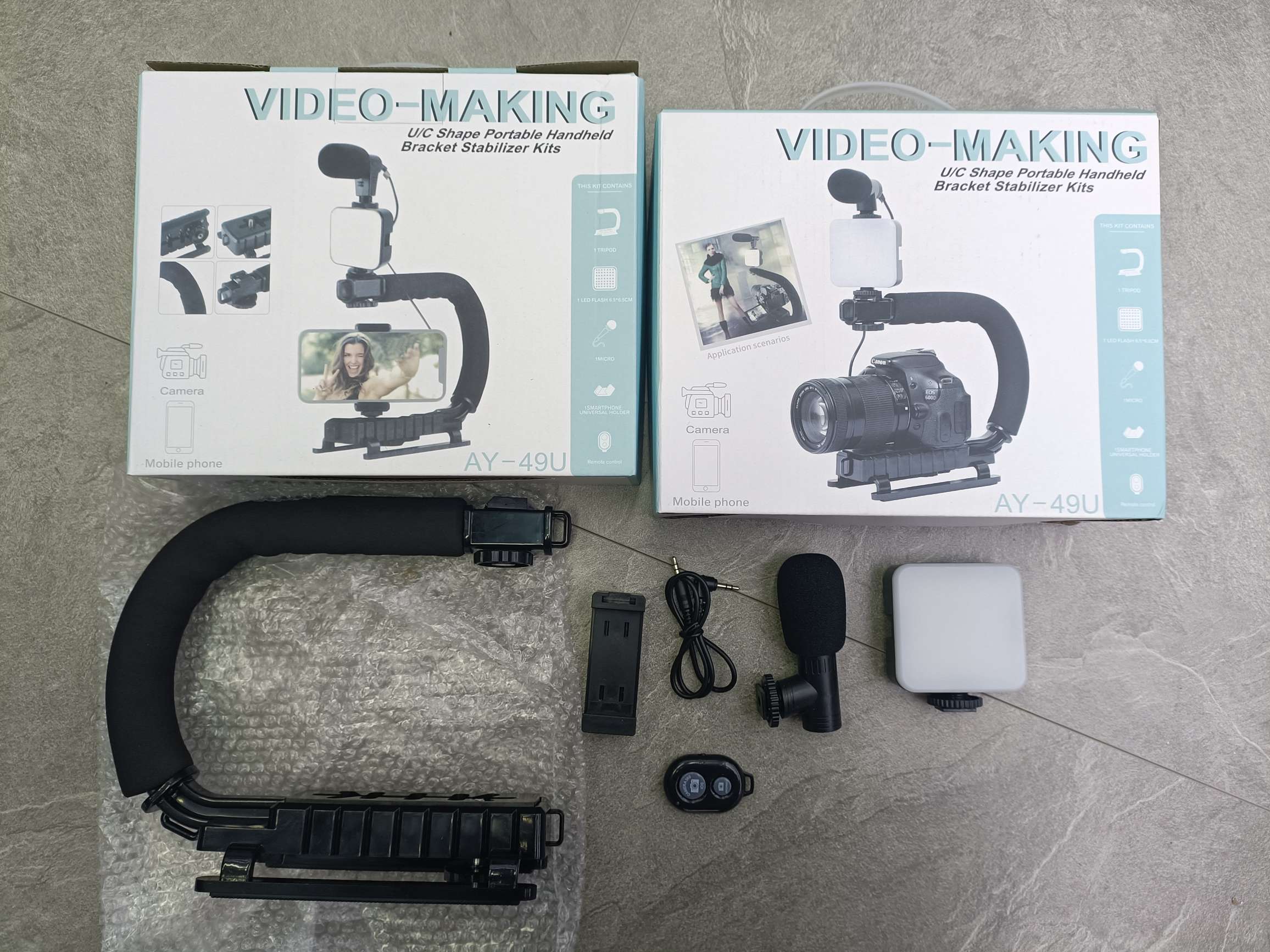 口袋灯手持U形手提DV拍照摄影支架套装 户外直播跟拍LED补光灯支架稳定器c形海绵握把手机拍支架AY-49U