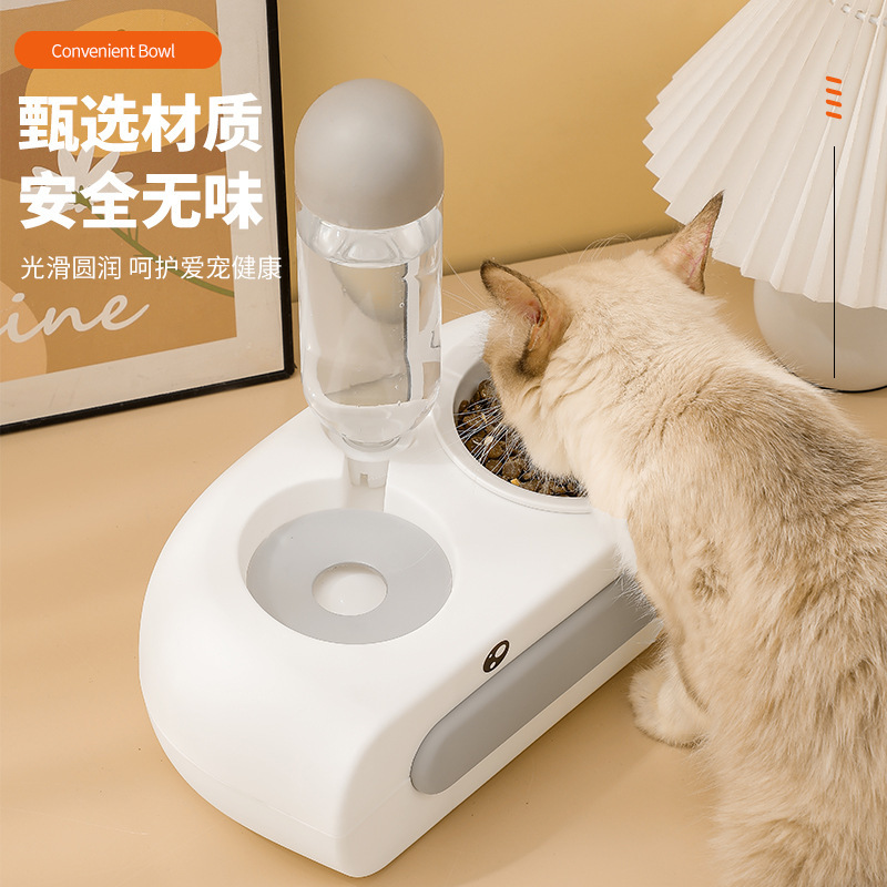 Cat automatic drinking bowl, double bowl, ceramic stainless steel dog food bowl, anti-slip and anti-knock neck protection, double bowl for feeding pets Application Scenario