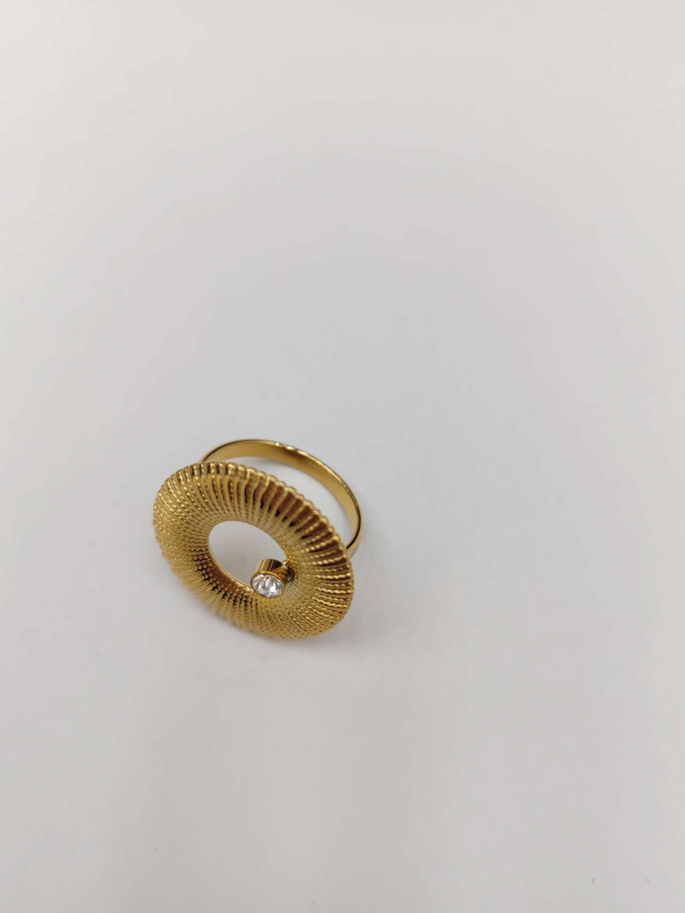 不锈钢材质 金色 镶钻 欧美流行风 大尺寸不锈钢戒指 INS爆款细节图