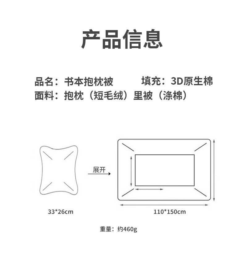 厂家批发 卡通书本抱枕被子多功能两用二合一 康乐屋办公室车用午睡抱毯详情14