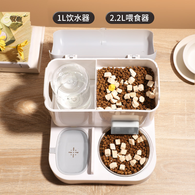 Double automatic water storage and food storage bowl for cats, integrated dog bowl, large-capacity cat drinking bowl, stainless steel pet supplies Item Picture