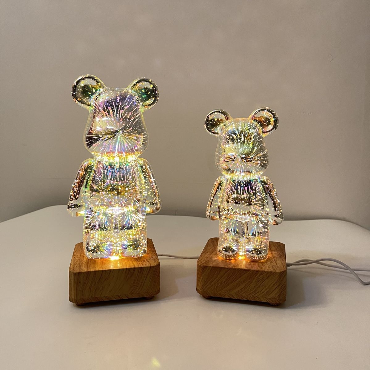 Creative 3D firework bear with seven-color changing light, home internet-famous night light, glass three-dimensional effect desktop decorative item Specification image