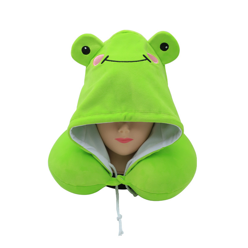 Cute cartoon hooded memory foam U-shaped pillow, Kang Le House hooded travel neck pillow, slow rebound neck protection pillow custom-made pic 11