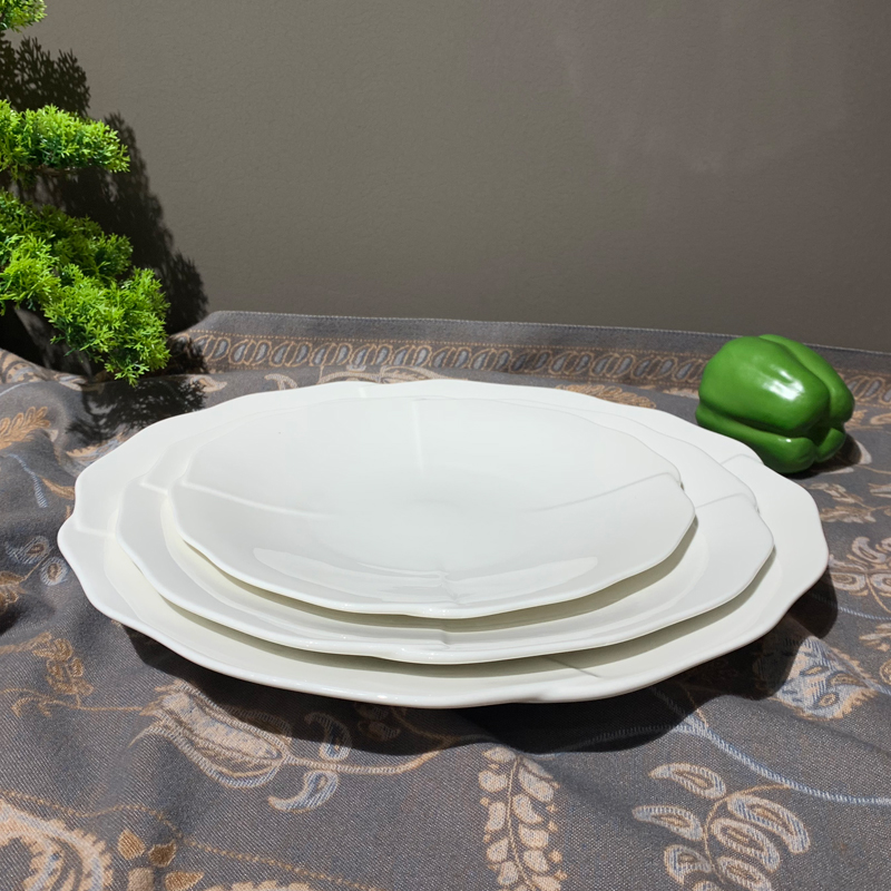 陶瓷平盘浅盘圆形酒店用品餐具会所低骨瓷大盘子白色后厨炒菜盘