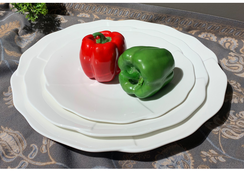 陶瓷平盘浅盘圆形酒店用品餐具会所低骨瓷大盘子白色后厨炒菜盘详情1