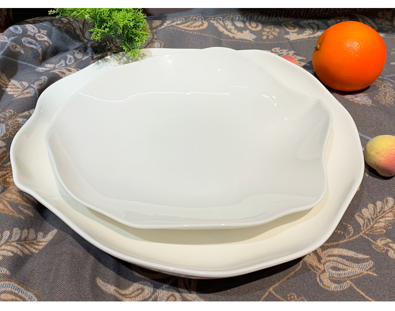 酒店用品后厨餐具陶瓷10寸/12寸不规则折纸圆汤盘低骨瓷意境菜餐具深盘甜品盘批发详情6