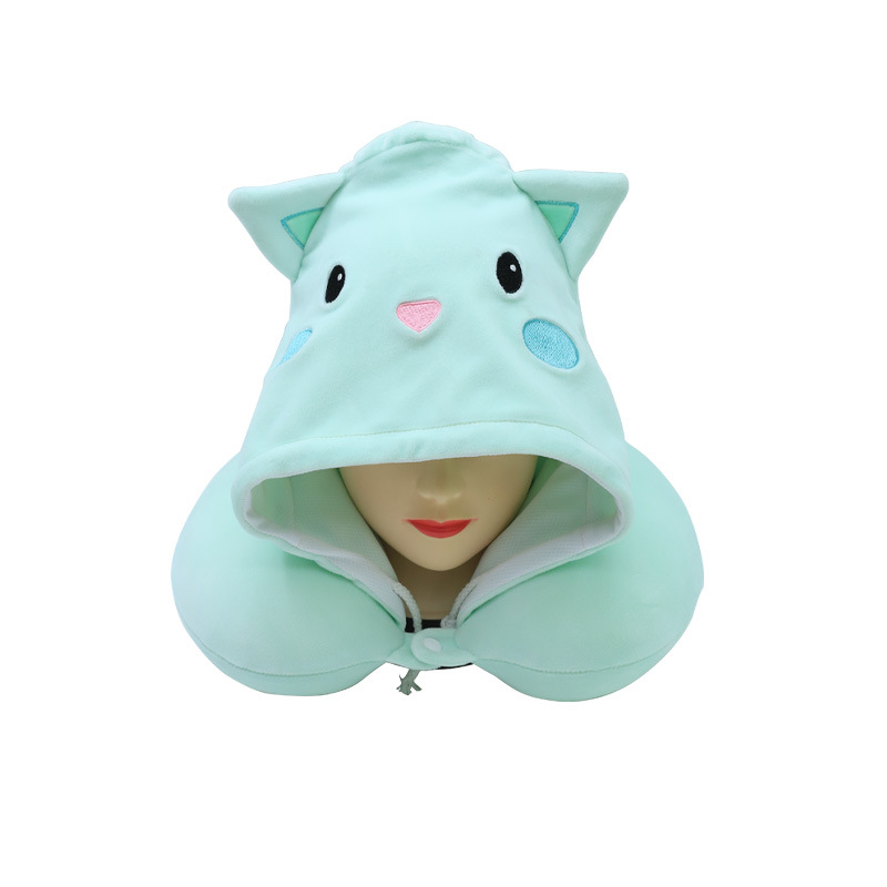 Cute cartoon hooded memory foam U-shaped pillow, Kang Le House hooded travel neck pillow, slow rebound neck protection pillow custom-made pic 9