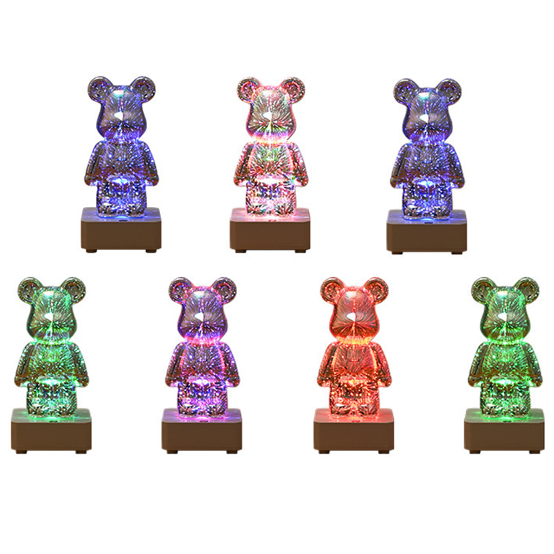 Creative 3D firework bear with seven-color changing light, home internet-famous night light, glass three-dimensional effect desktop decorative item Item Picture