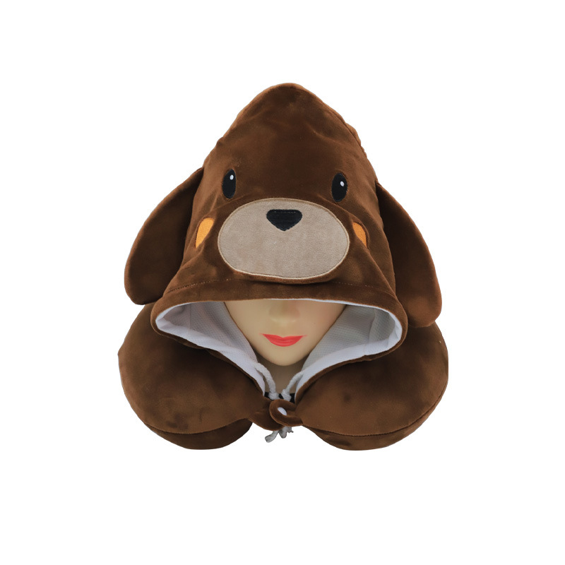 Cute cartoon hooded memory foam U-shaped pillow, Kang Le House hooded travel neck pillow, slow rebound neck protection pillow custom-made pic 8