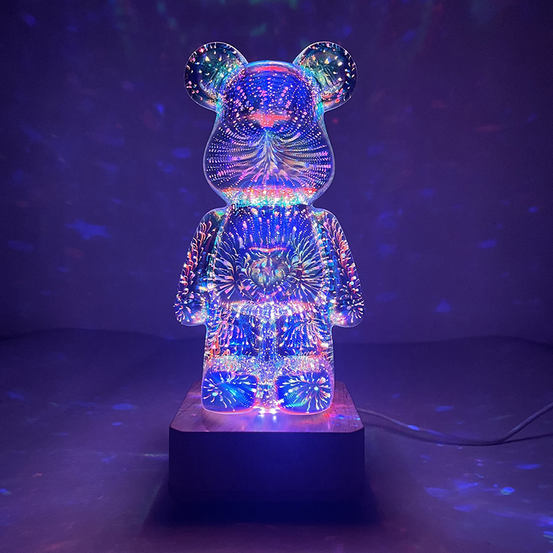 Creative 3D firework bear with seven-color changing light, home internet-famous night light, glass three-dimensional effect desktop decorative item Application Scenario