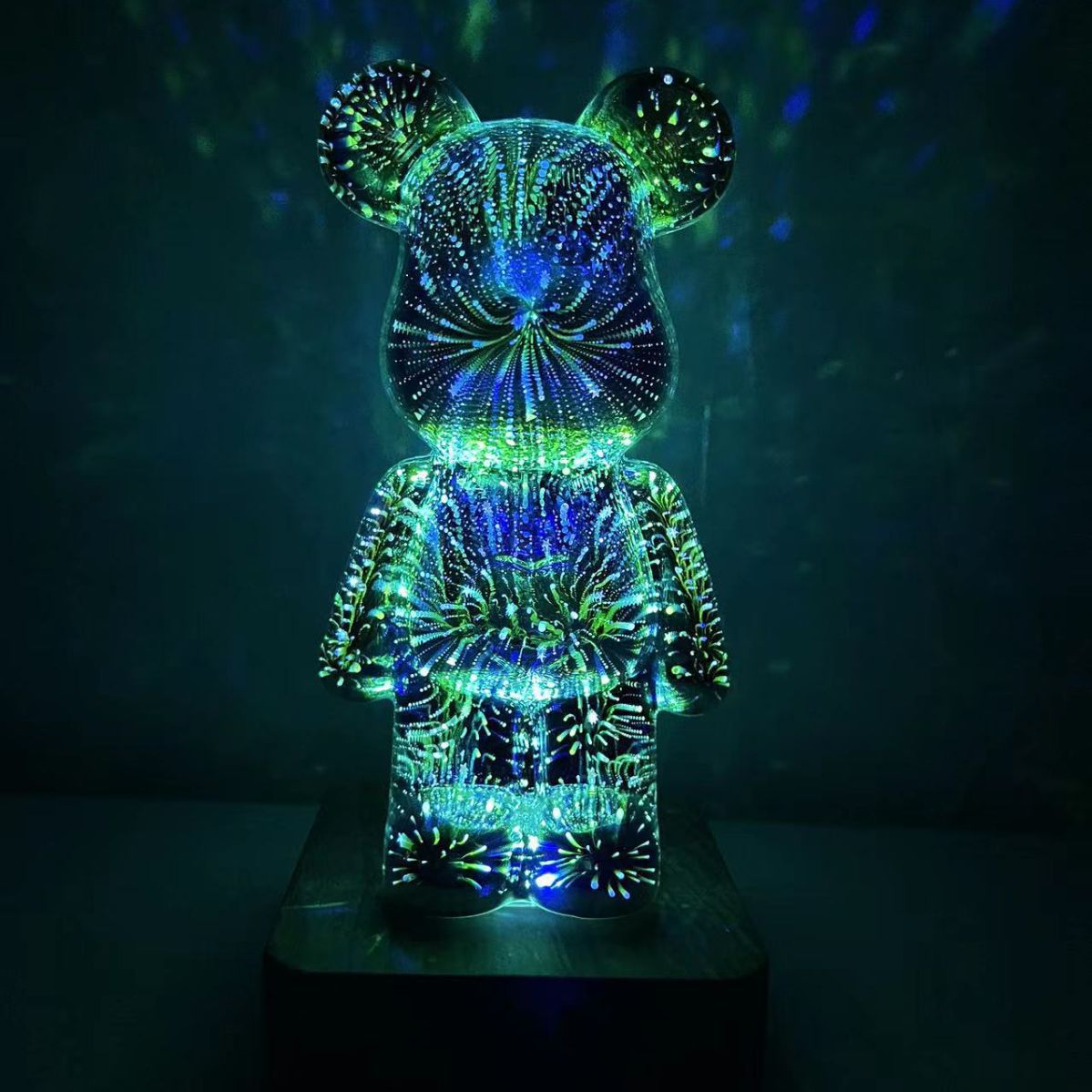 Creative 3D firework bear with seven-color changing light, home internet-famous night light, glass three-dimensional effect desktop decorative item details Picture