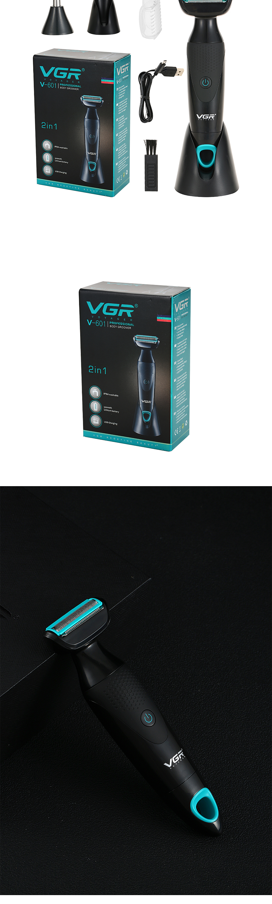 VGR601 Men's Facial Razor, anti-scratch IPX4 water-washable nose Hair Razor, two-in-one shaver and razor pic 8