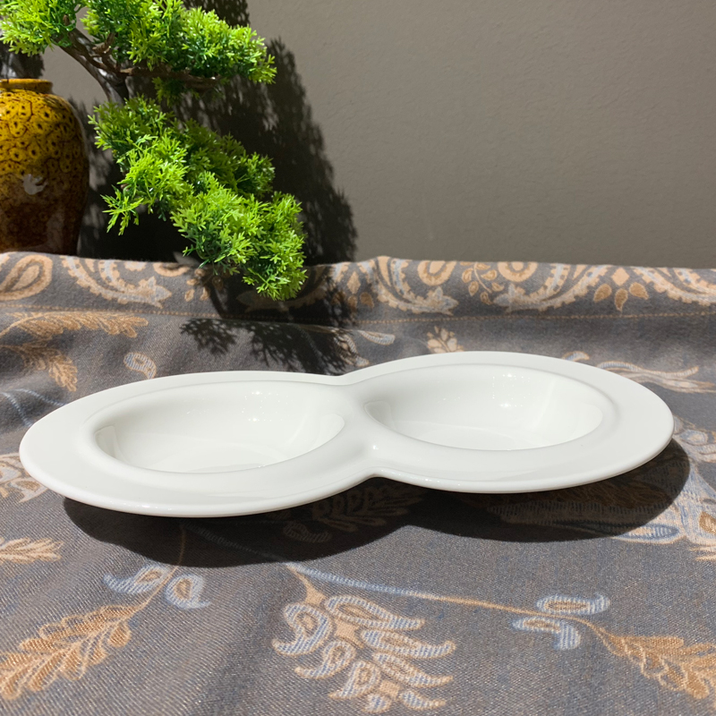 酒店用品餐具农家乐炒菜盘热菜小炒盘陶瓷特色二格圆形冷菜盘批发