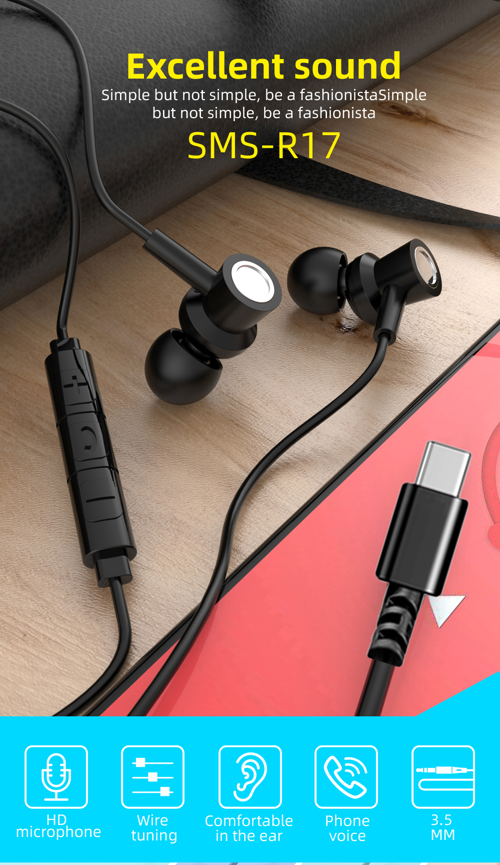R17彩色手机线控耳机有线耳机 活塞入耳 带包装出货 安卓iOS系统通用详情1