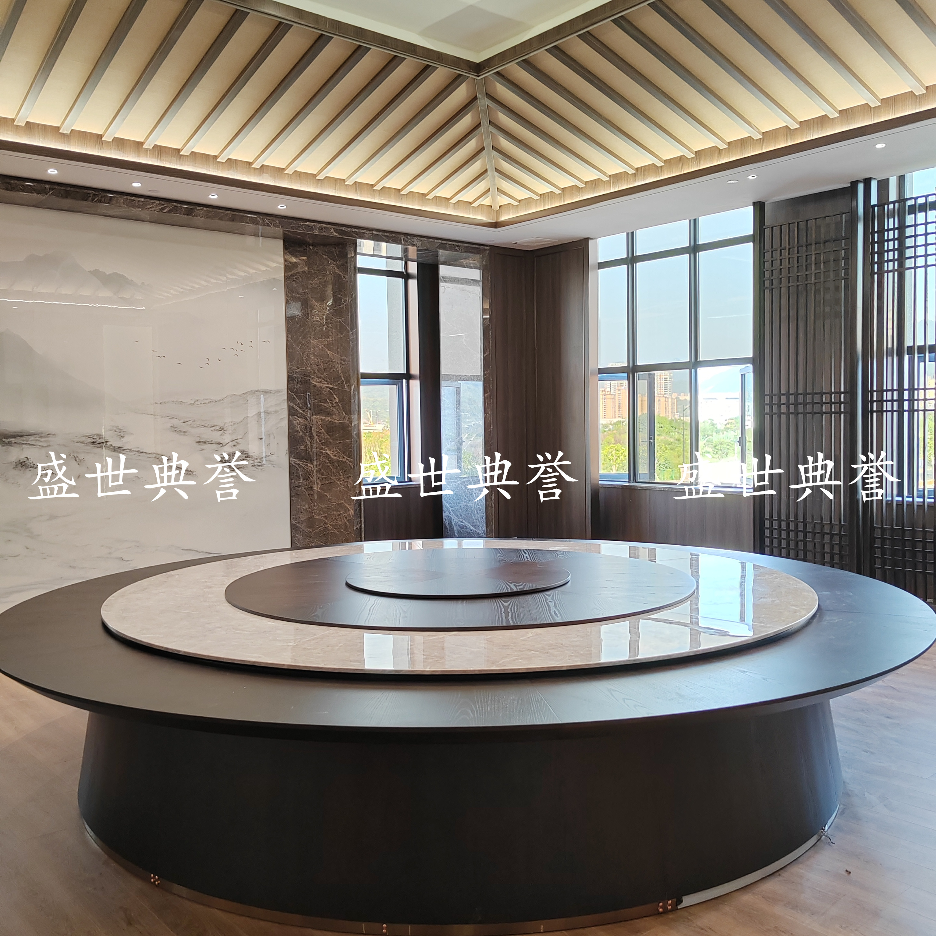 上海五星级酒店实木电动桌椅海鲜姿造轻奢电动桌会所商务宴请圆桌详情图1