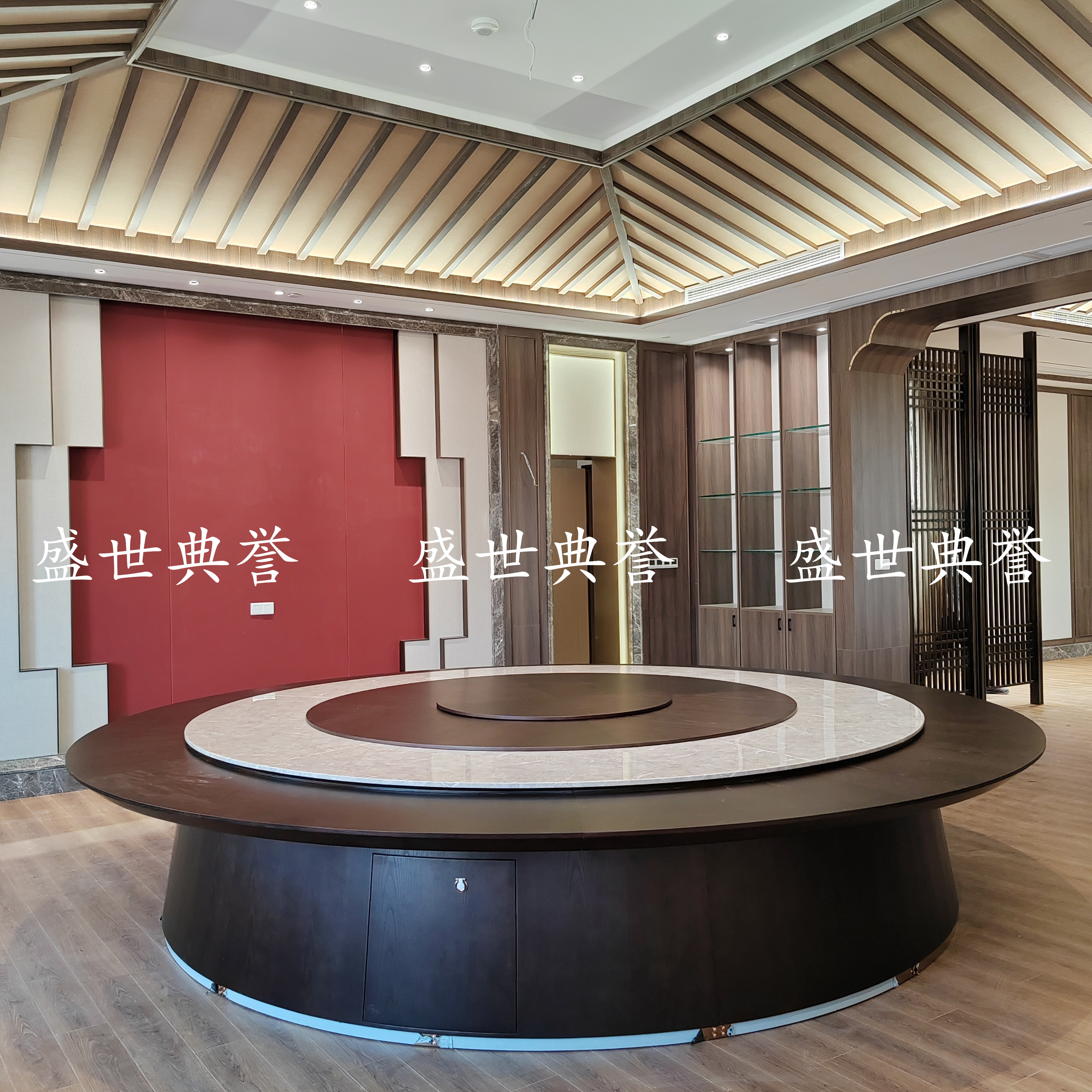 上海五星级酒店实木电动桌椅海鲜姿造轻奢电动桌会所商务宴请圆桌详情图2