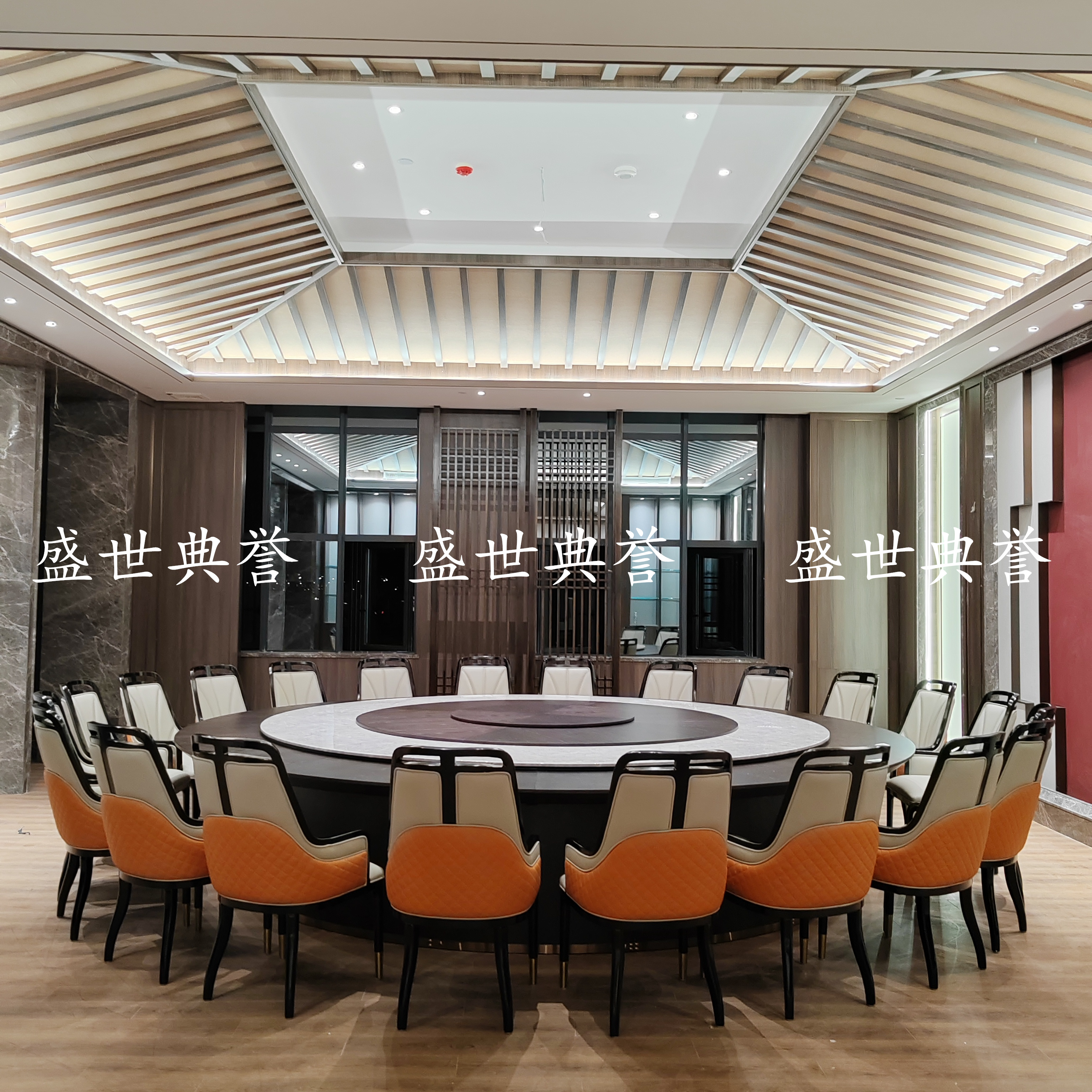 上海五星级酒店实木电动桌椅海鲜姿造轻奢电动桌会所商务宴请圆桌详情图5