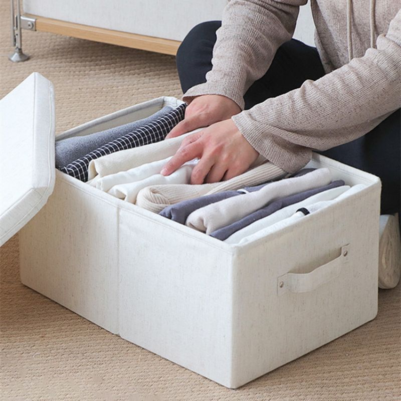 棉麻布艺衣物收纳箱带盖衣柜可折叠收纳盒衣服零食玩具日式整理箱详情图2