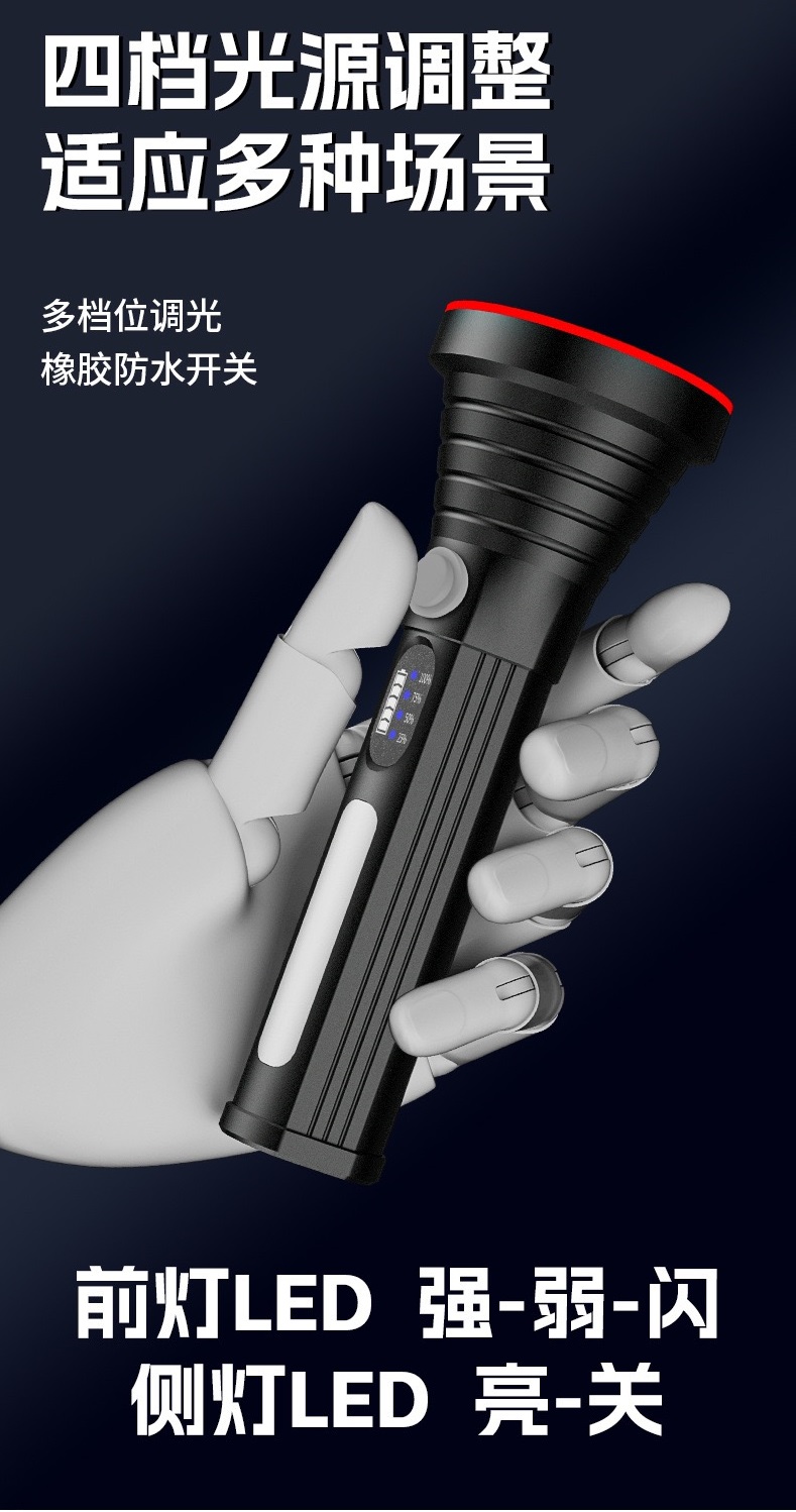 户外便携式手电筒铝合金手电筒防水探照灯超亮工作灯家用LED应急灯钓鱼照明灯户外探险夜跑手电筒5288手电筒5988手电筒详情1