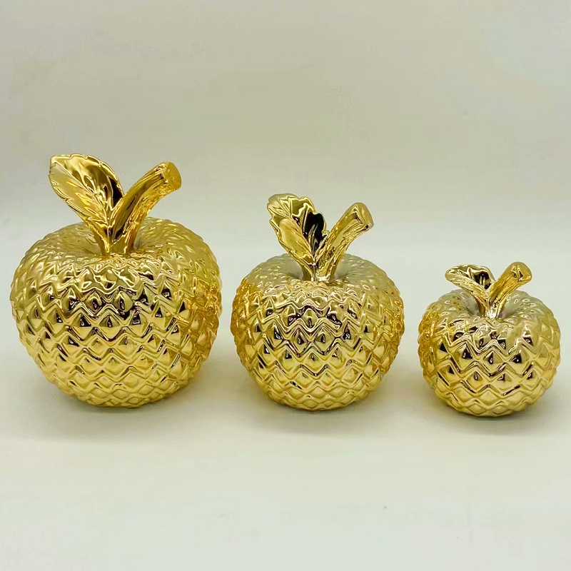 Fruit apple electroplated gold champagne gold pineapple pineapple ceramic ornaments Home decoration and display handicrafts 3 Golden Castle vase Specification image