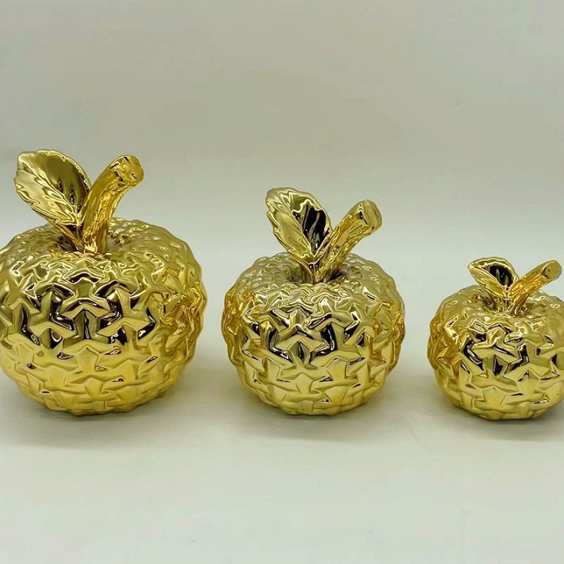 Fruit apple electroplated gold champagne gold pineapple pineapple ceramic ornaments Home decoration and display handicrafts 3 Golden Castle vase details Picture