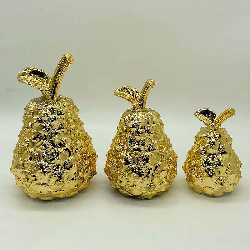 欧美潮品电镀金色香槟金色水果梨凤梨陶瓷摆件家居装饰摆设工艺品5金堡花瓶