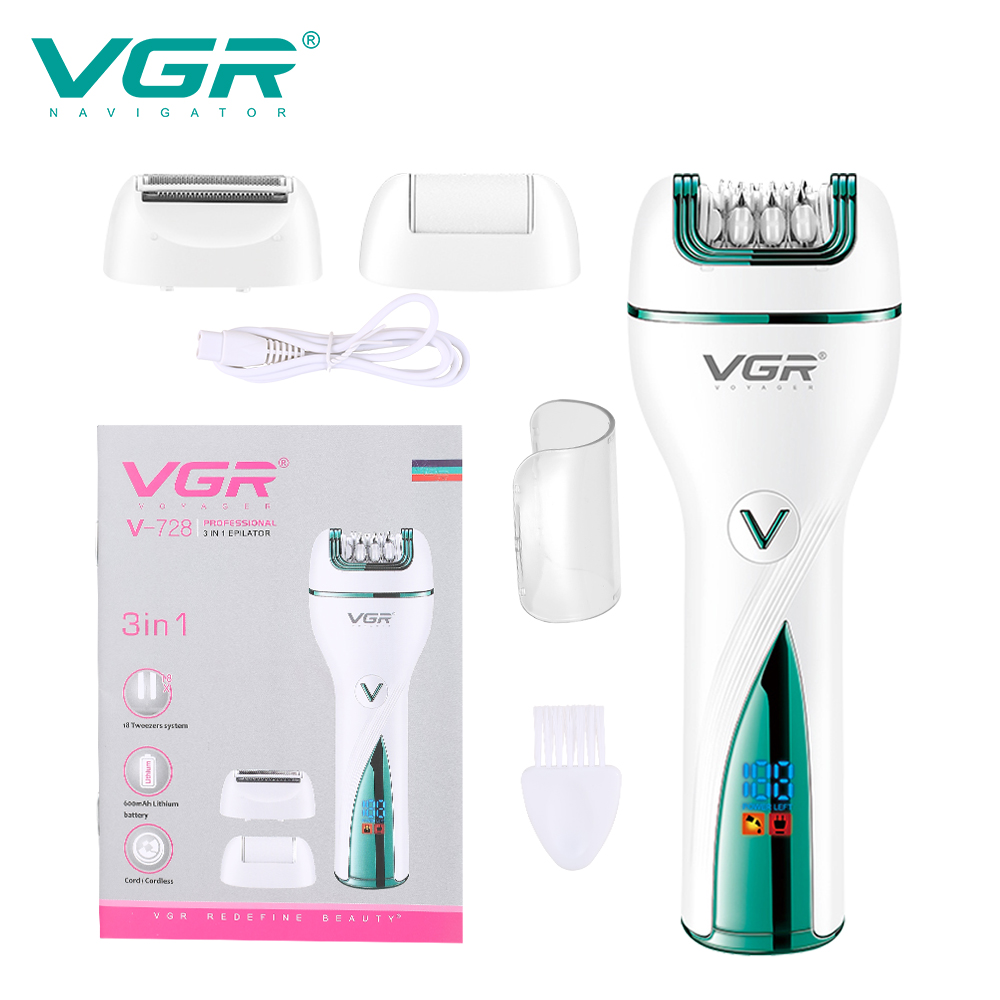 VGR728 Cross-border Foreign Trade Hair Remover, three-in-one, women's dedicated charging digital display hair pulling device, electric hair removal device Item Picture