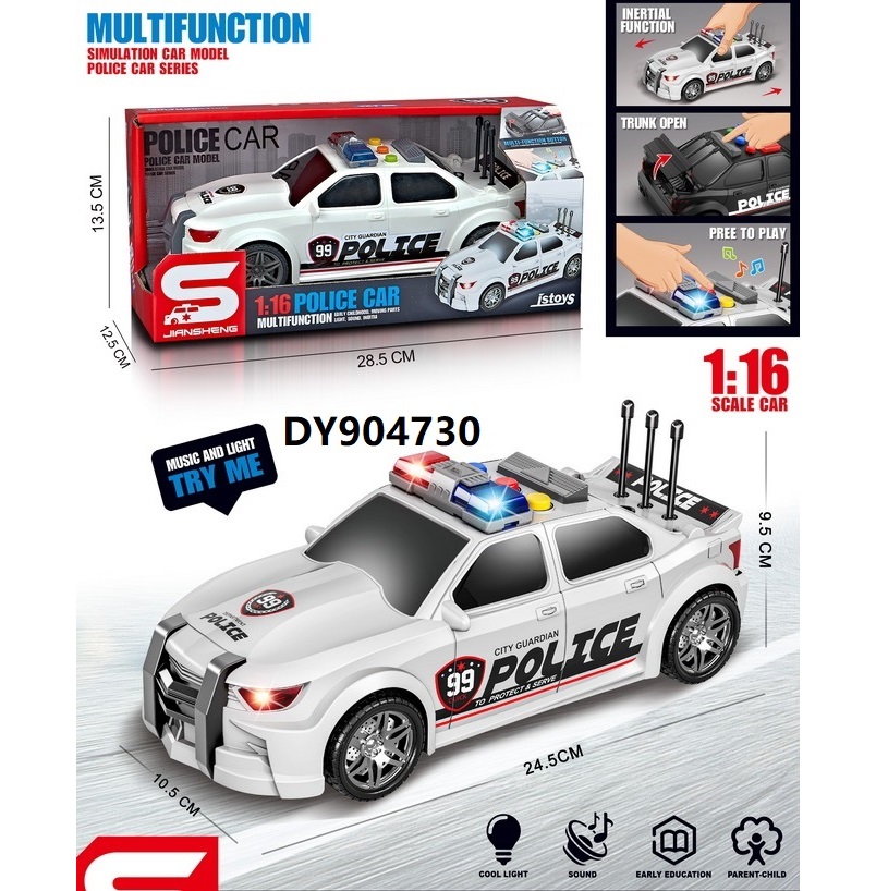 The 1:16 inertial police car can be driven. Its trunk is equipped with lights and music. It is a children's inertial car with toys and fun small items for children. It is durable, drop-resistant and safe details Picture