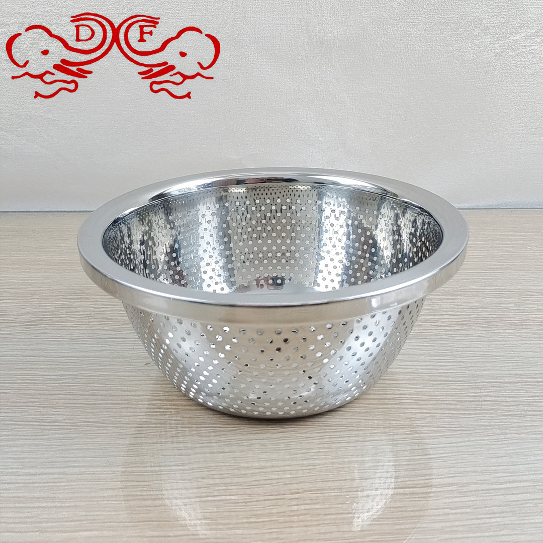 DF99946 stainless steel rice sieve draining basin, multi-hole basket, vegetable washing basin, rice washing basin, leaky basin, round household vegetable washing basin, DF TRADINGHOUSE details Picture