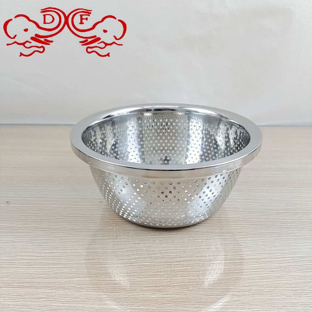 DF99946 stainless steel rice sieve draining basin, multi-hole basket, vegetable washing basin, rice washing basin, leaky basin, round household vegetable washing basin, DF TRADINGHOUSE Item Picture