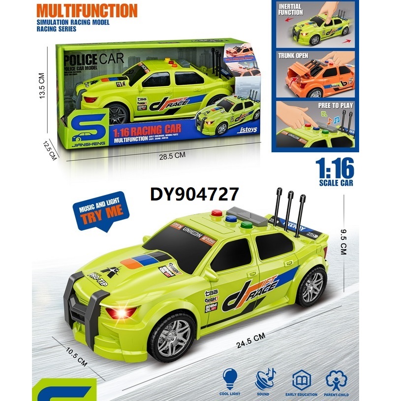 The 1:16 inertial racing car can be driven. The trunk is equipped with lights and music. It is a children's inertial car toy, a fun small item for children, durable and safe details Picture