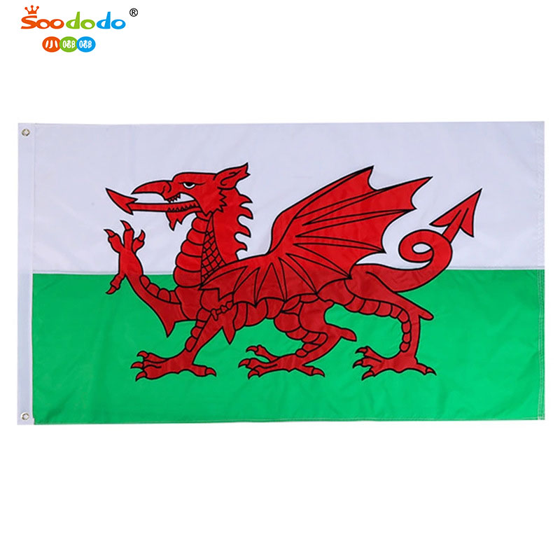 Small dudu XDSQ-04-1 Wholesale 90*150cm Welsh flag 3*5ft Oxford cloth embroidery European Cup Red dragon flag