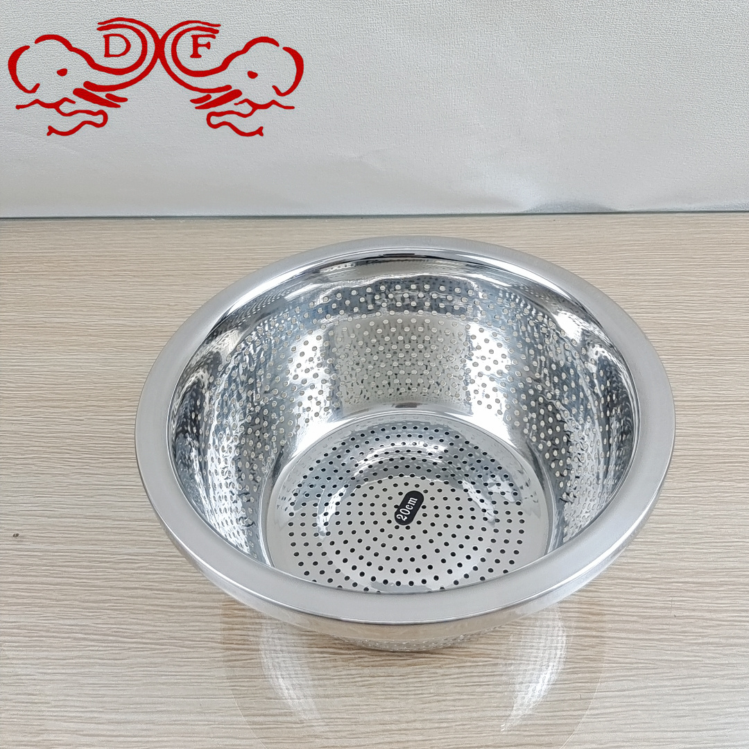 DF99946 stainless steel rice sieve draining basin, multi-hole basket, vegetable washing basin, rice washing basin, leaky basin, round household vegetable washing basin, DF TRADINGHOUSE Specification image