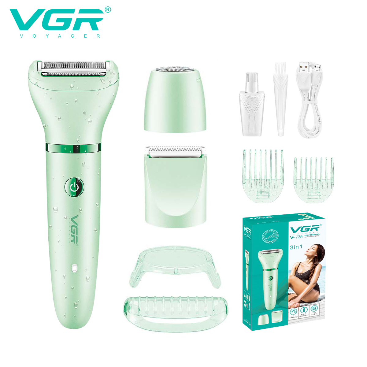 VGR Cross-border Multi-functional three-in-one Women's Shaving Device IPX7 washable Care Shaving Device Facial Cleaner 735