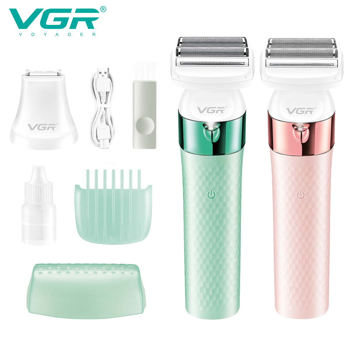 VGR729跨境新款多功能IPX7防水二合一女士剃毛器套装鬓角器剃毛器
