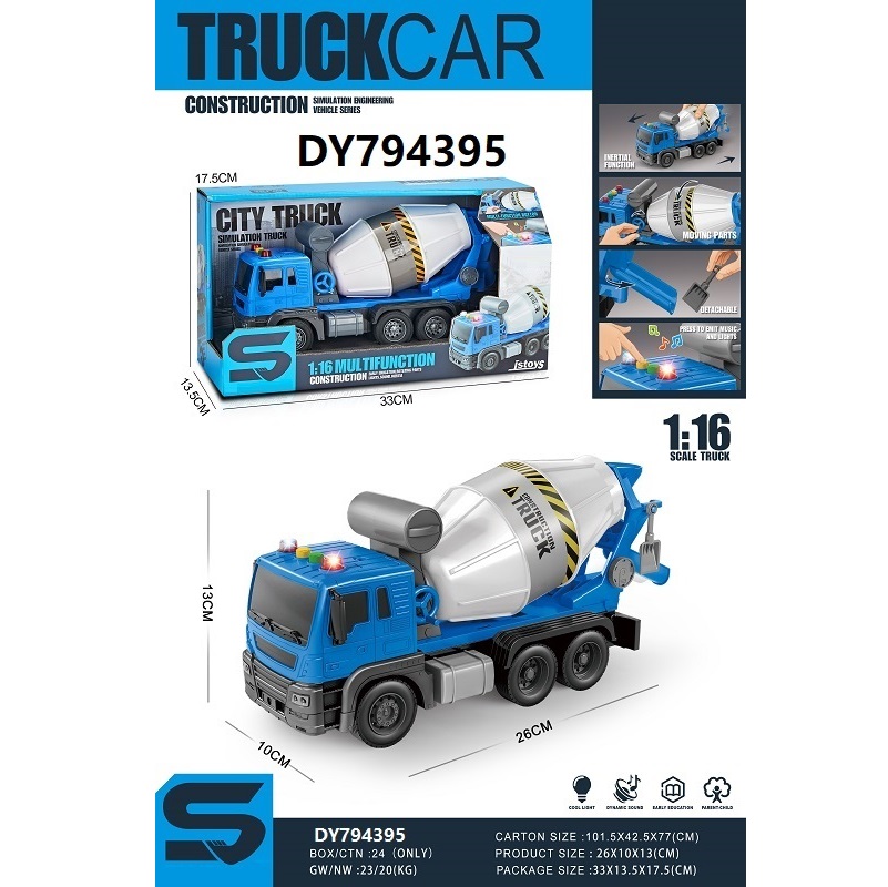 1:16 inertial mixer truck with light and music, children's inertial car toy, children's fun small commodity, durable and safe details Picture
