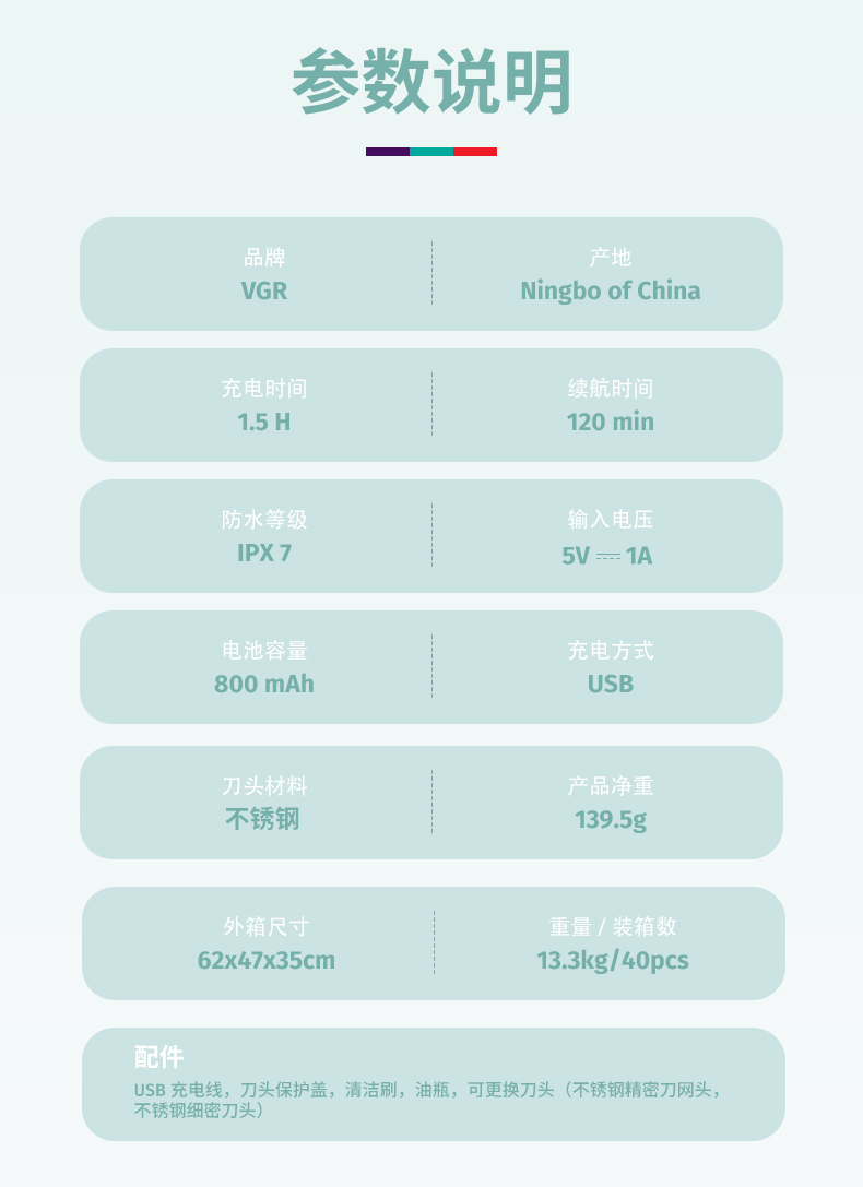 VGR729跨境新款多功能IPX7防水二合一女士剃毛器套装鬓角器剃毛器详情10