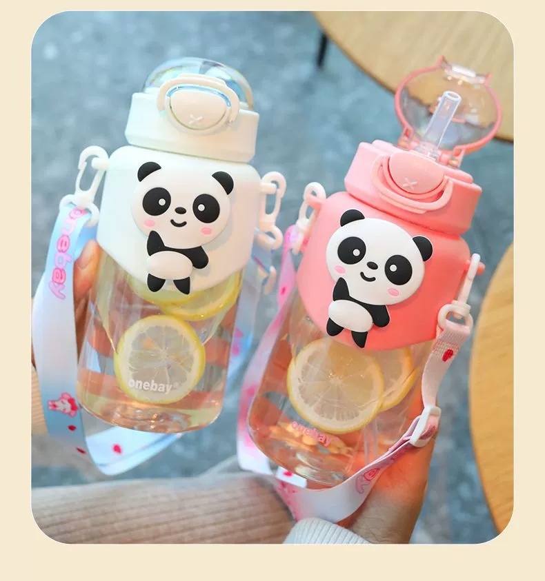 S98-2003 Dopamine Cartoon Straw Cup Portable New Water Cup Girl Cartoon Cute Plastic Water Bottle undefined