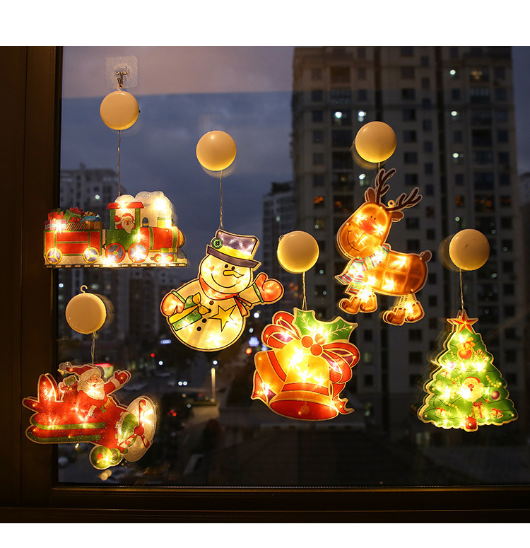 LED圣诞吸盘彩灯室内橱窗装饰雪人麋鹿铃铛电池盒挂件圣诞造型灯详情6