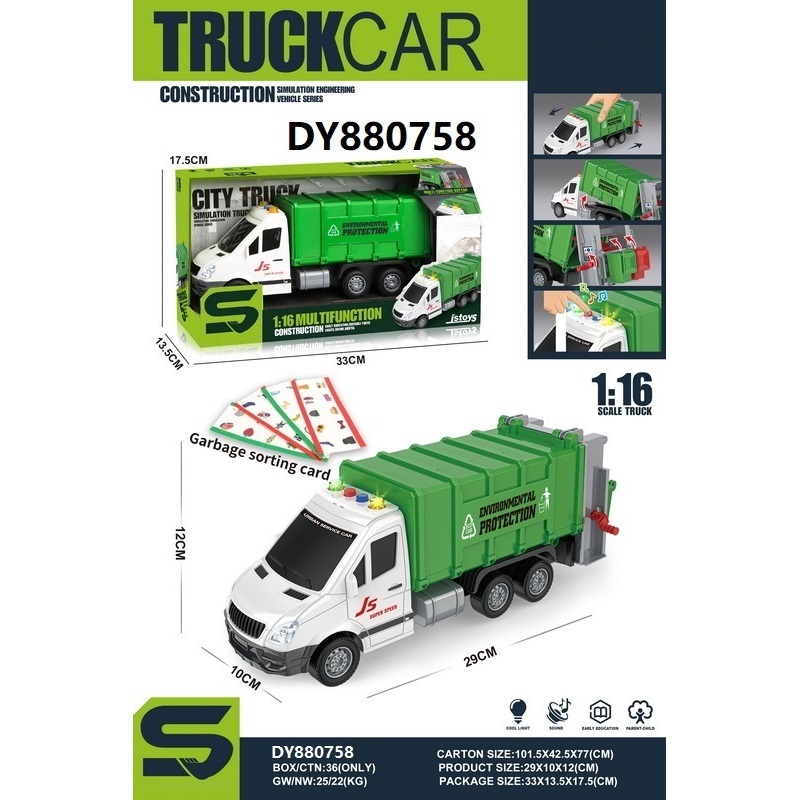 1:16 Inertial Sanitation Car With Light Music With Air Pressure Children's Inertial Car Toys Children's Fun Small Goods Fall Durable Safety Application Scenario