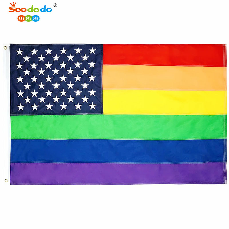 小嘟嘟XDLX-JF-PACK跨境供应亚马逊ebay90*150cm星星刺绣同性恋旗帜LGBT彩虹旗图
