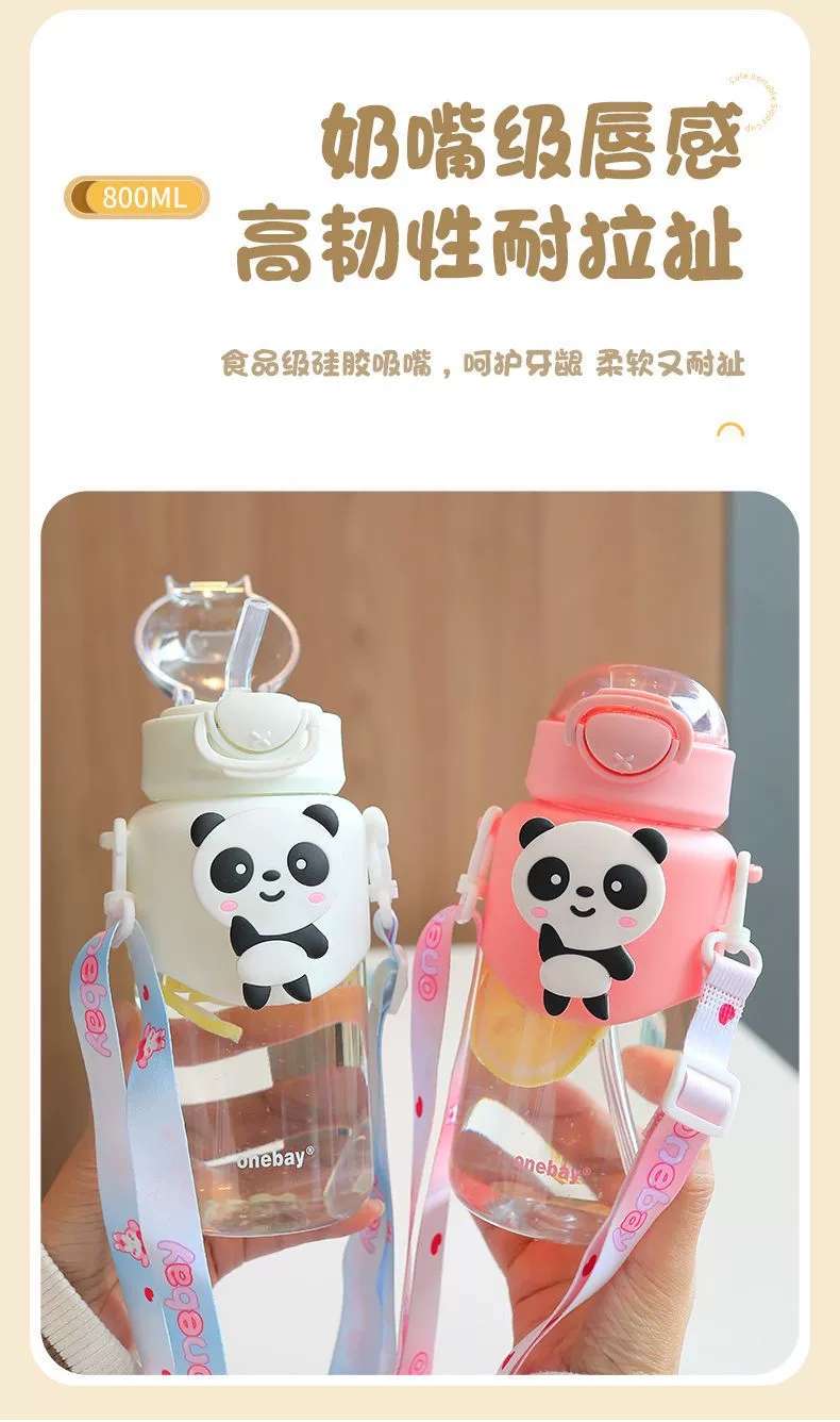 S98-2003 Dopamine Cartoon Straw Cup Portable New Water Cup Girl Cartoon Cute Plastic Water Bottle details Picture