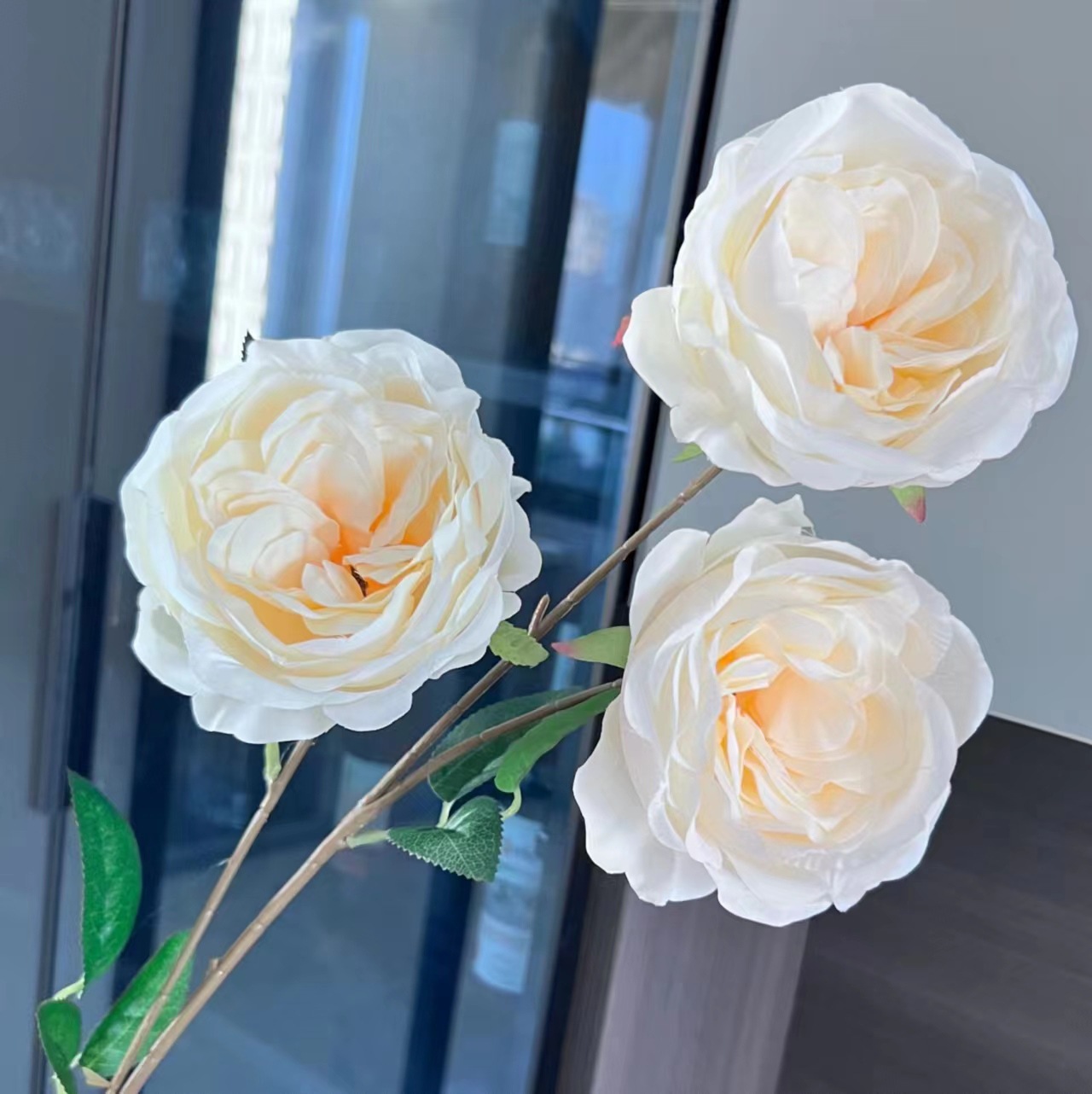 Factory Direct Sales Single Three Head Austin Wedding Decoration Diy Flower Material Flower Art Indoor And Outdoor Decoration Simulation Plastic Flowers Specification drawing