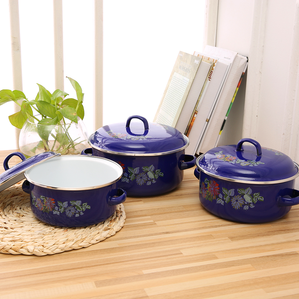 现货批发111ED搪瓷锅三件套 搪瓷盖16+18+20cm汤锅 多功能锅具 厨房烹饪必备详情1