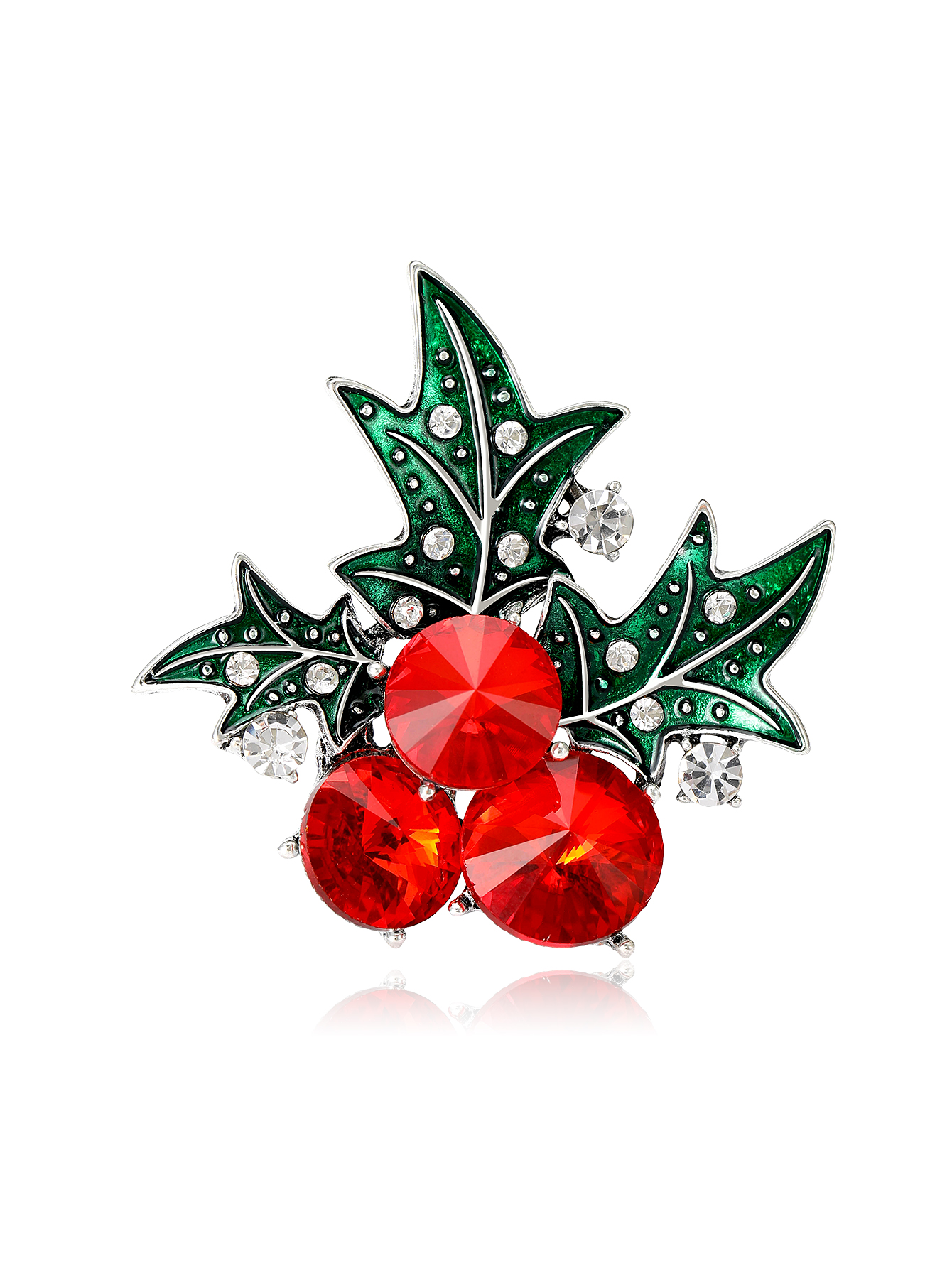 New alloy rhindiamond Christmas series leaf fashion ladies' style versatile brooches and corsages factory direct sales Item Picture
